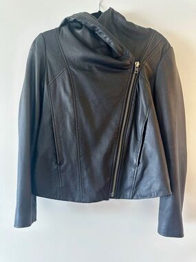 Black Asymmetrical Leather Jacket - Women - Helmut Lange - Sz M - 2010’s